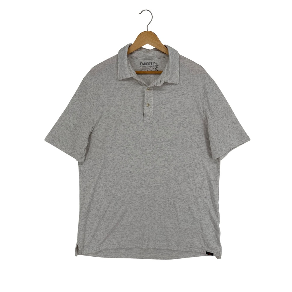 Faherty Cloud Cotton Polo Shirt Mens Large Grey Heather Pima Modal Short Sleeve